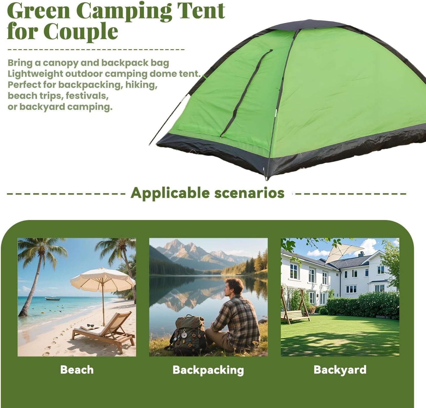 2 Person Dome Tents For Camping - Waterproof Lightweight Dome Tent With Carry Bag For Backyard, Climbing, Hiking, Beach, Outdoor Adventures