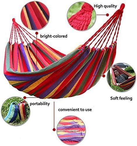WoneNice Outdoor Double 2 Person Cotton Hammock Striped Red