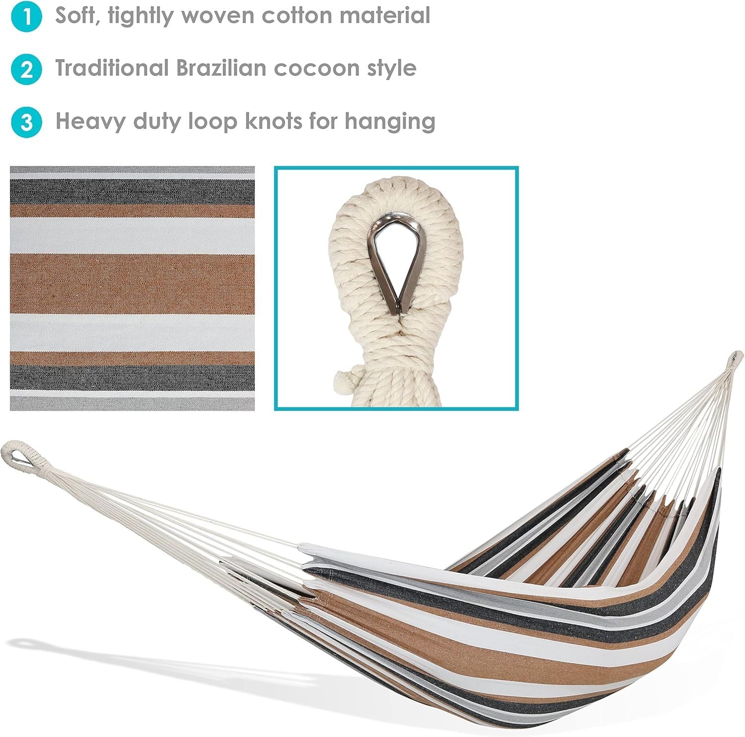 Double Brazilian Cotton Hammock For Outside - 450-Pound Capacity Outdoor Hammock - Calming Desert