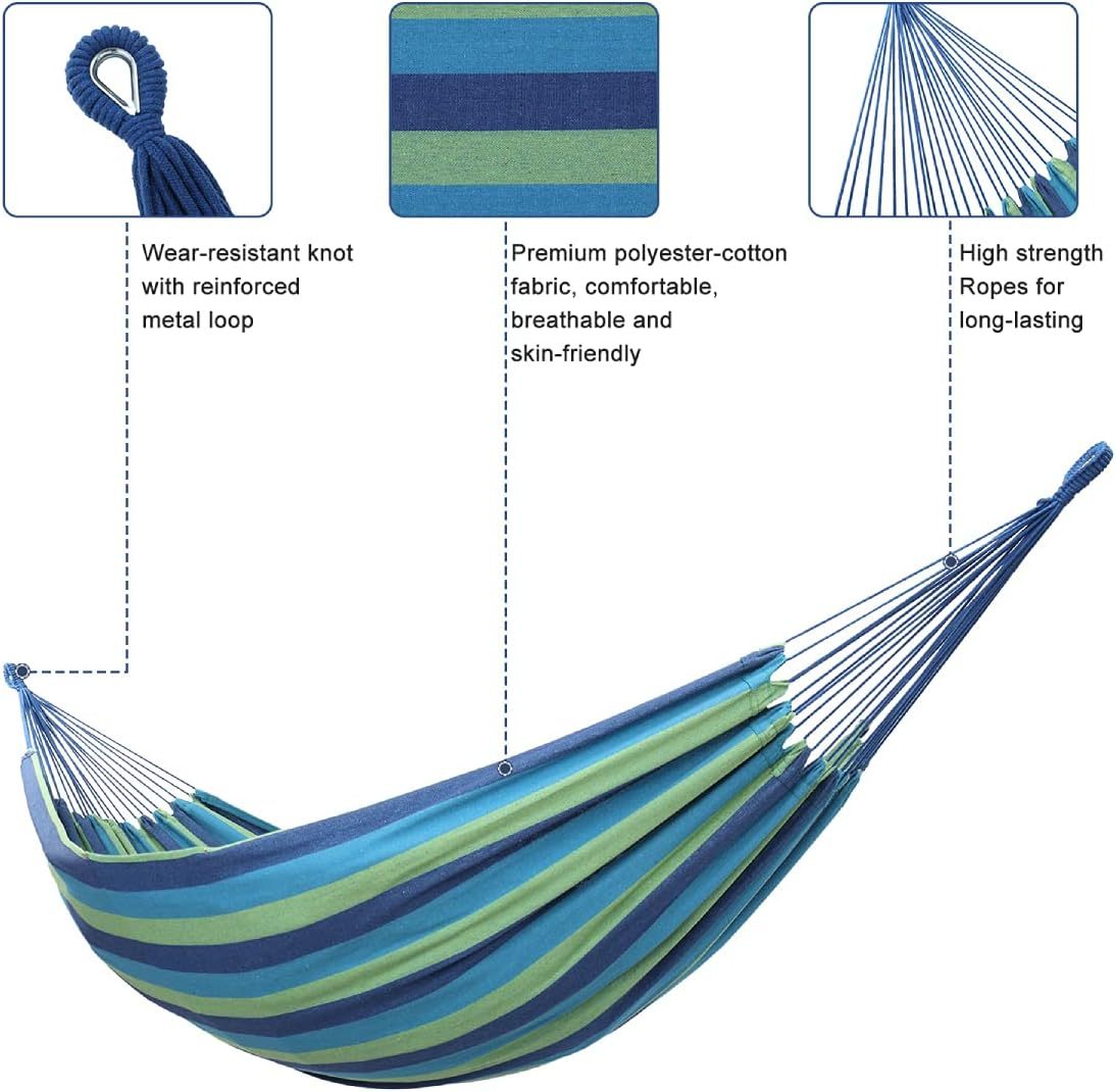 Extra Long And Wide Double Hammock For Travel Camping Backyard, Porch, Outdoor Or Indoor Use, Carrying Pouch Included