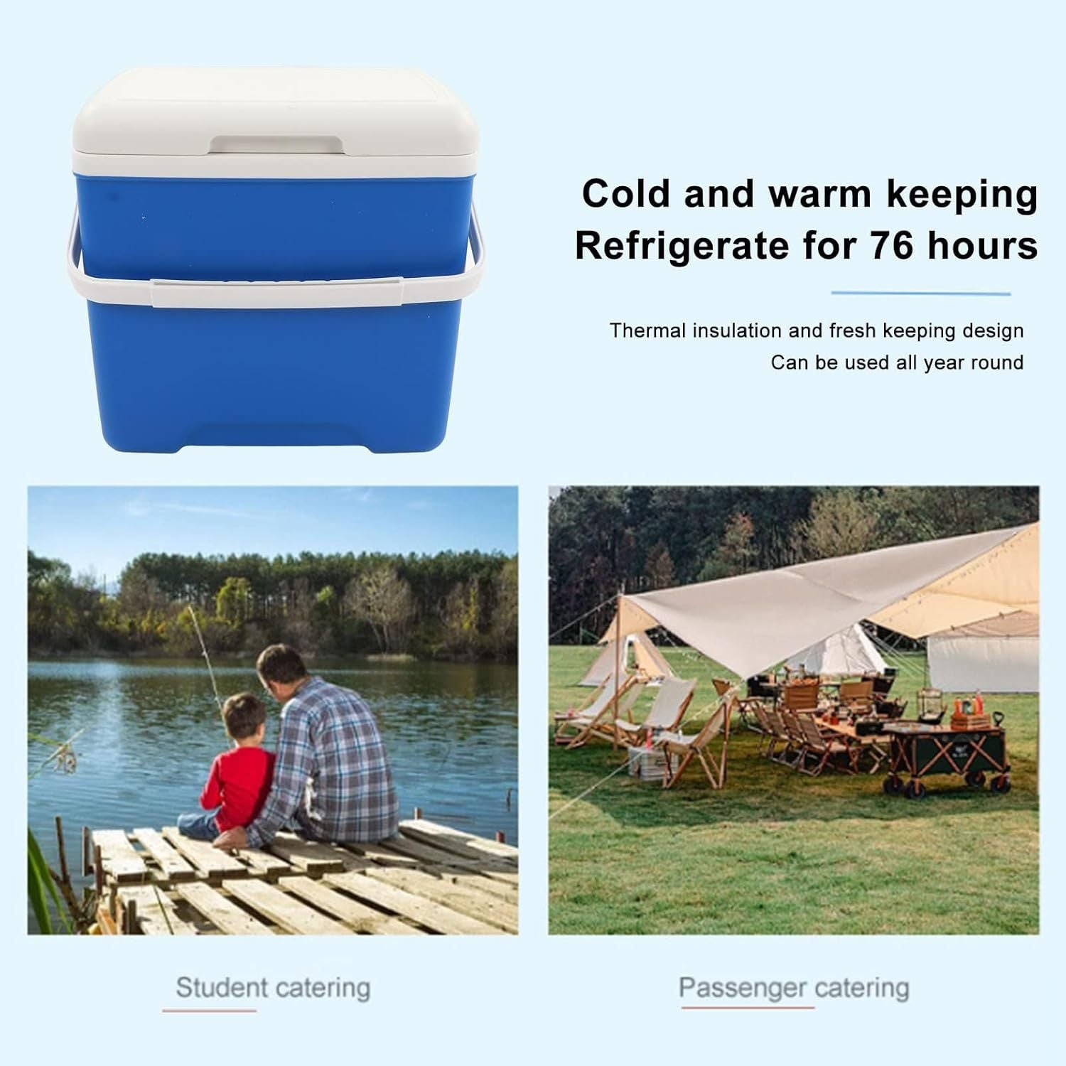 13.8L Insulated Portable Cooler, Ice Retention Hard Cooler, Keeps Ice Up To 76 Hours, Ice Chest Lunch Box With Heavy Duty Handle For Picnic Camping Fishing