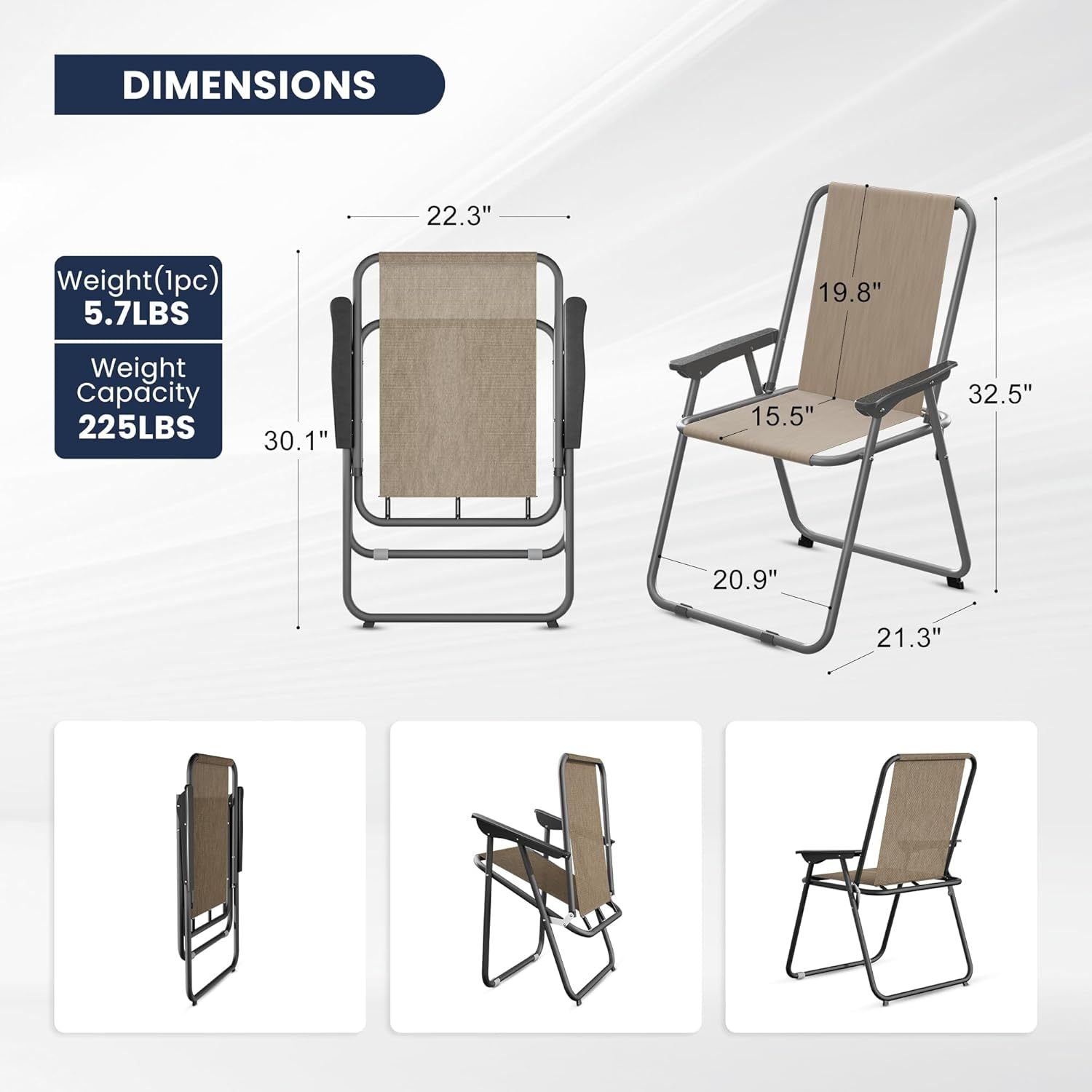Amopatio Patio Folding Chairs Set Of 4, Outdoor Chair  (Conjunto de 4 cadeiras dobráveis Amopatio para área externa, cadeiras de jantar dobráveis com braços para gramado, jardim, varanda e piscina, marrom)
