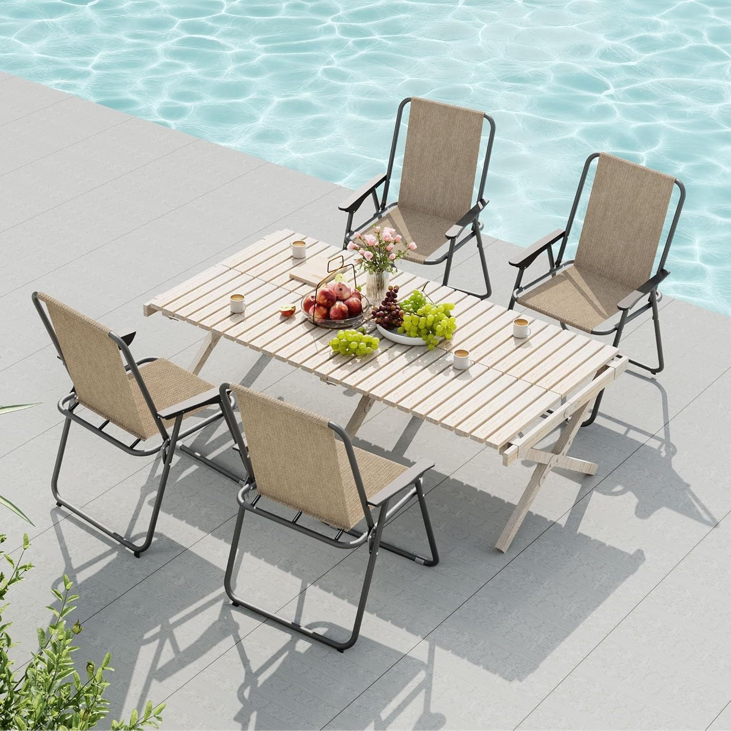 Amopatio Patio Folding Chairs Set Of 4, Outdoor Chair  (Conjunto de 4 cadeiras dobráveis Amopatio para área externa, cadeiras de jantar dobráveis com braços para gramado, jardim, varanda e piscina, marrom)