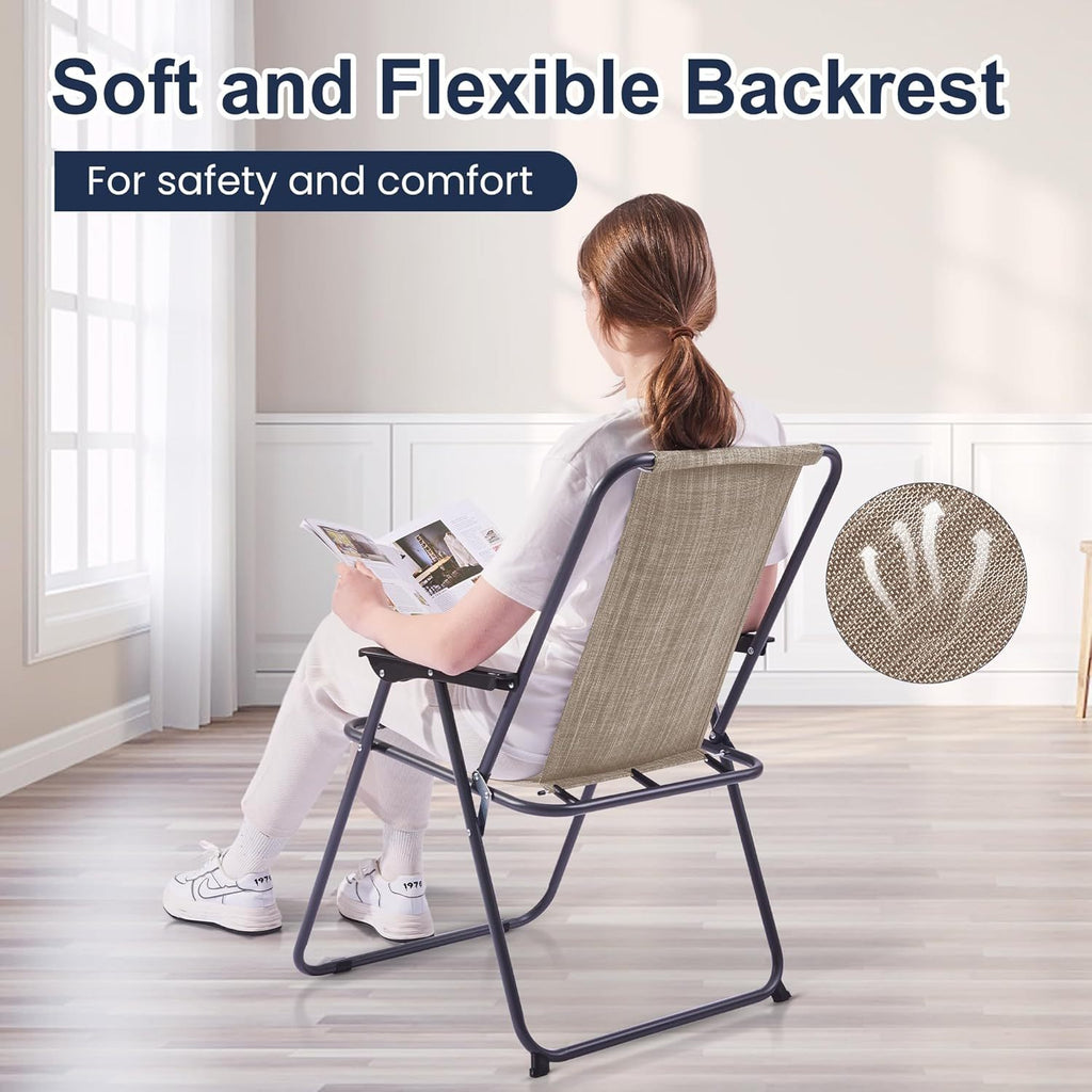 Amopatio Patio Folding Chairs Set Of 4, Outdoor Chair  (Conjunto de 4 cadeiras dobráveis Amopatio para área externa, cadeiras de jantar dobráveis com braços para gramado, jardim, varanda e piscina, marrom)