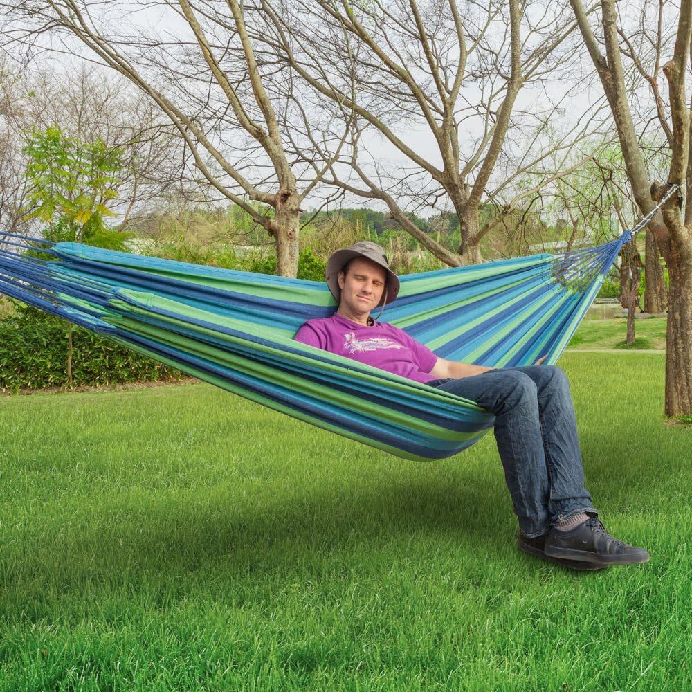 Extra Long And Wide Double Hammock For Travel Camping Backyard, Porch, Outdoor Or Indoor Use, Carrying Pouch Included