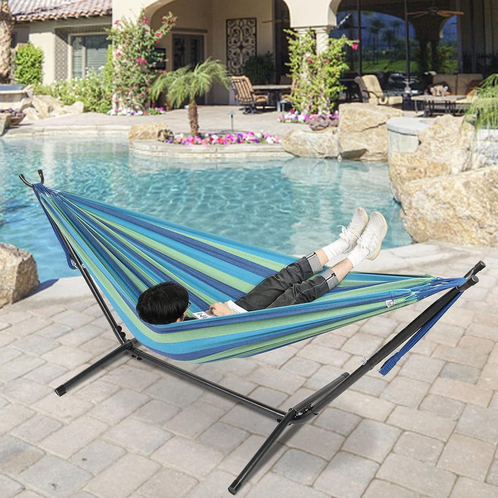 Extra Long And Wide Double Hammock For Travel Camping Backyard, Porch, Outdoor Or Indoor Use, Carrying Pouch Included