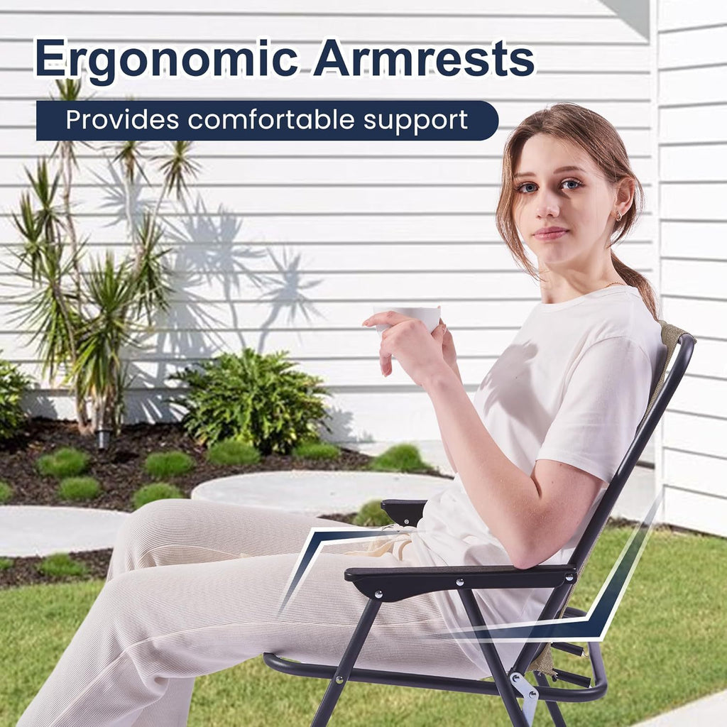 Amopatio Patio Folding Chairs Set Of 4, Outdoor Chair  (Conjunto de 4 cadeiras dobráveis Amopatio para área externa, cadeiras de jantar dobráveis com braços para gramado, jardim, varanda e piscina, marrom)