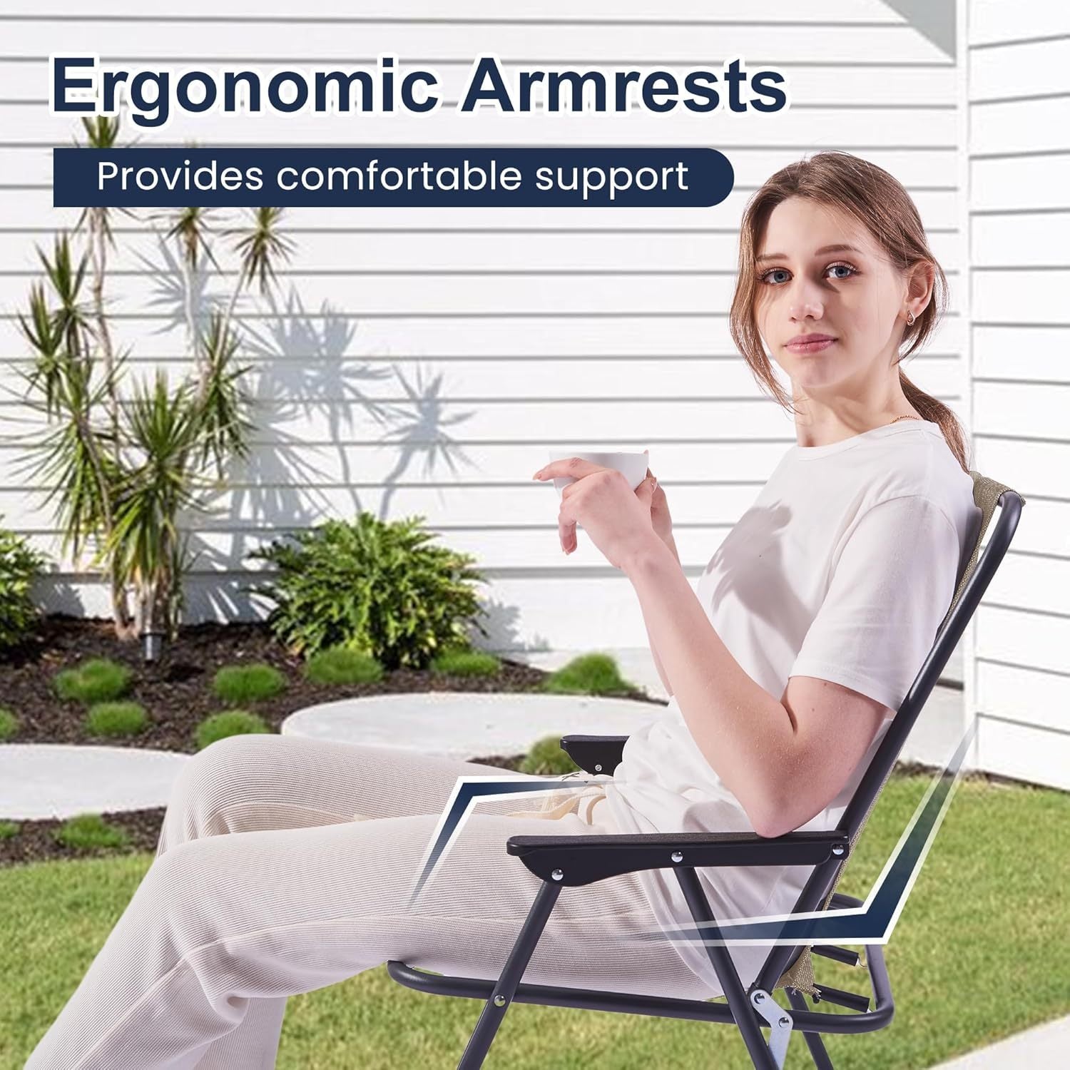 Amopatio Patio Folding Chairs Set Of 4, Outdoor Chair  (Conjunto de 4 cadeiras dobráveis Amopatio para área externa, cadeiras de jantar dobráveis com braços para gramado, jardim, varanda e piscina, marrom)
